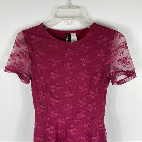 Divided Lace Dress Fit & Flare Burgundy Short Sleeves Lined Stretch Women's 4 - Picture 3 of 11